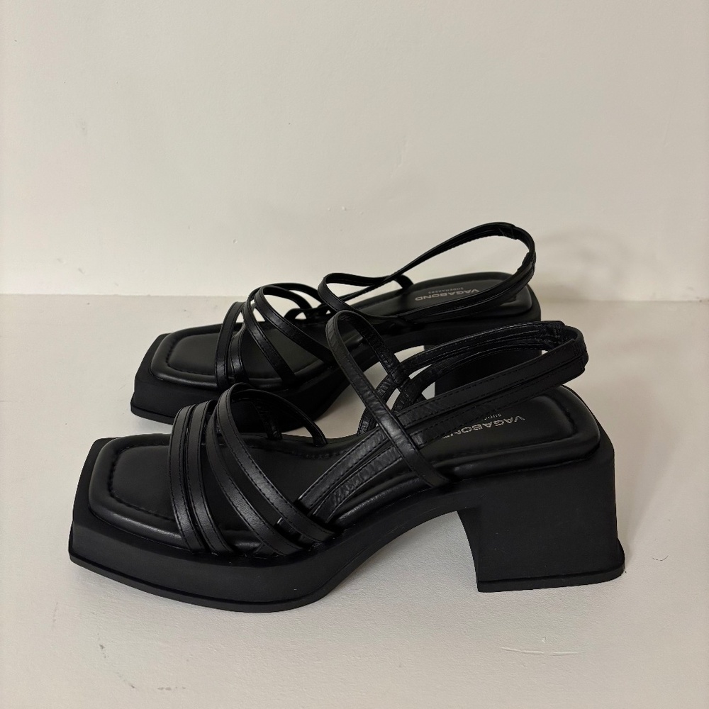 Vagabond Black Multi-Strap Square Toe Block Heel Sandals